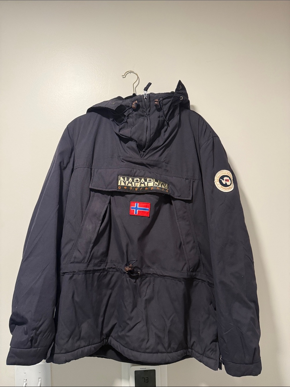 Napapijri Men’s Navy Hooded Anorak Jacket with Flag Patch